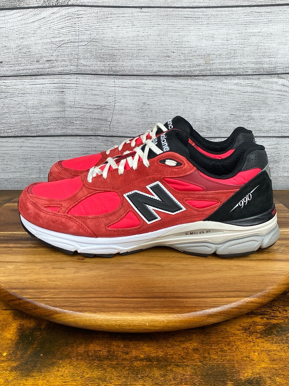 New Balance 990 v3 Made in USA Red Black Suede Mesh Shoe M990PL3 Men’s Size 13